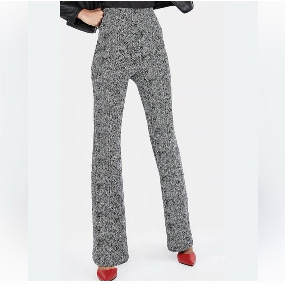 Express Black White Knit Wide Leg Pants High Rise Pull On Size M